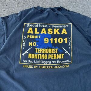 Absurd Vintage 90s Alaska Terrorist Hunting Permit Shirt Size XL Boxy